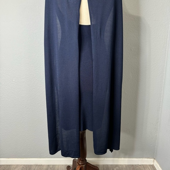 ZARA New Navy Blue Elegant Round Neck Knit Cape Dress Slit Long Sleeves Size S - Picture 11 of 17